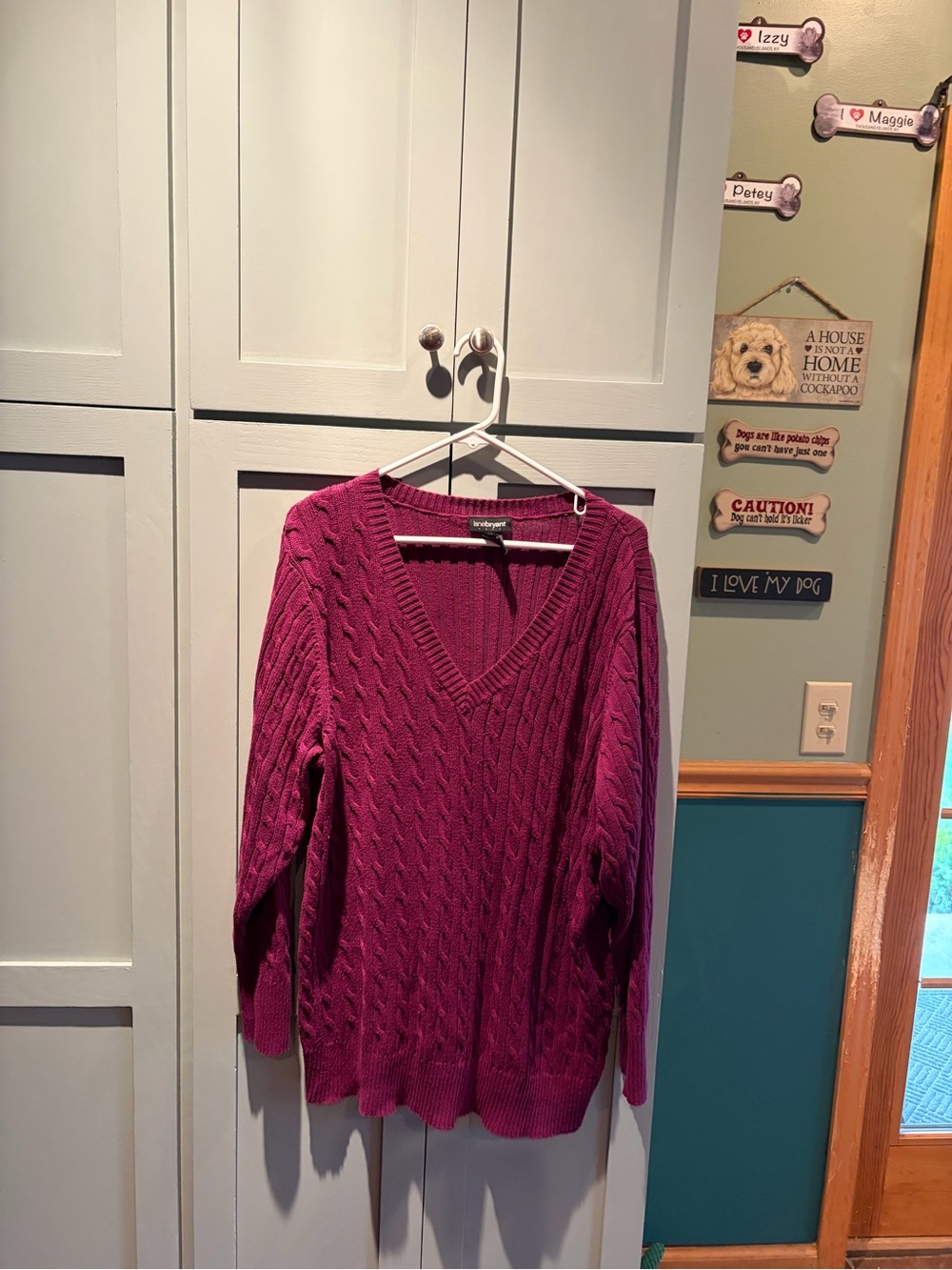 Lane Bryant Raspberry Cable-Knit V-Neck Sweater